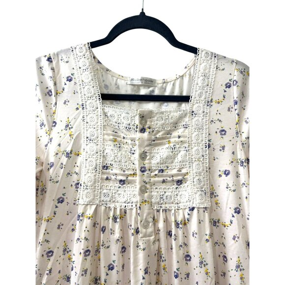 NWT Rubehoow Women's Nightgown Victorian Long Sleeve Pockets Purple White Size S - Picture 4 of 7